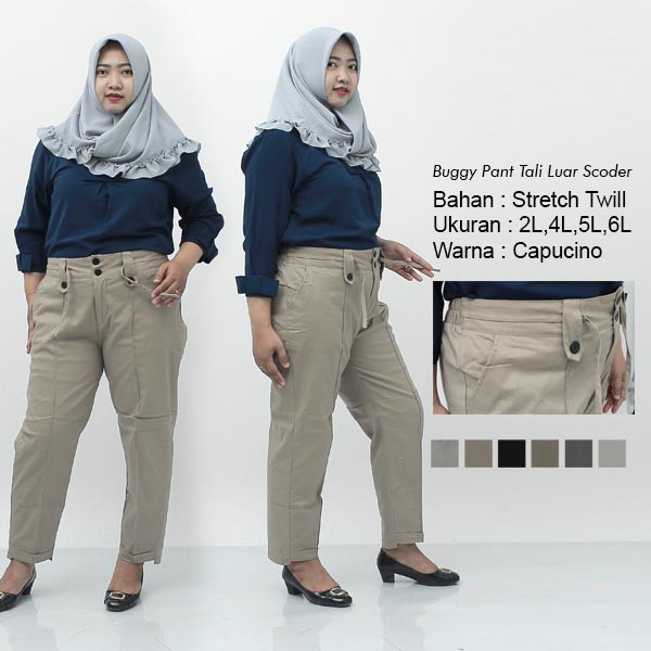 Putri Nasya - Celana Big Size Panjang T S C Ukuran 8L,6L,5L,4L,2L,XL,S Fit To L Warna Cream Moca Capucino Hitam Abu Tua Muda
