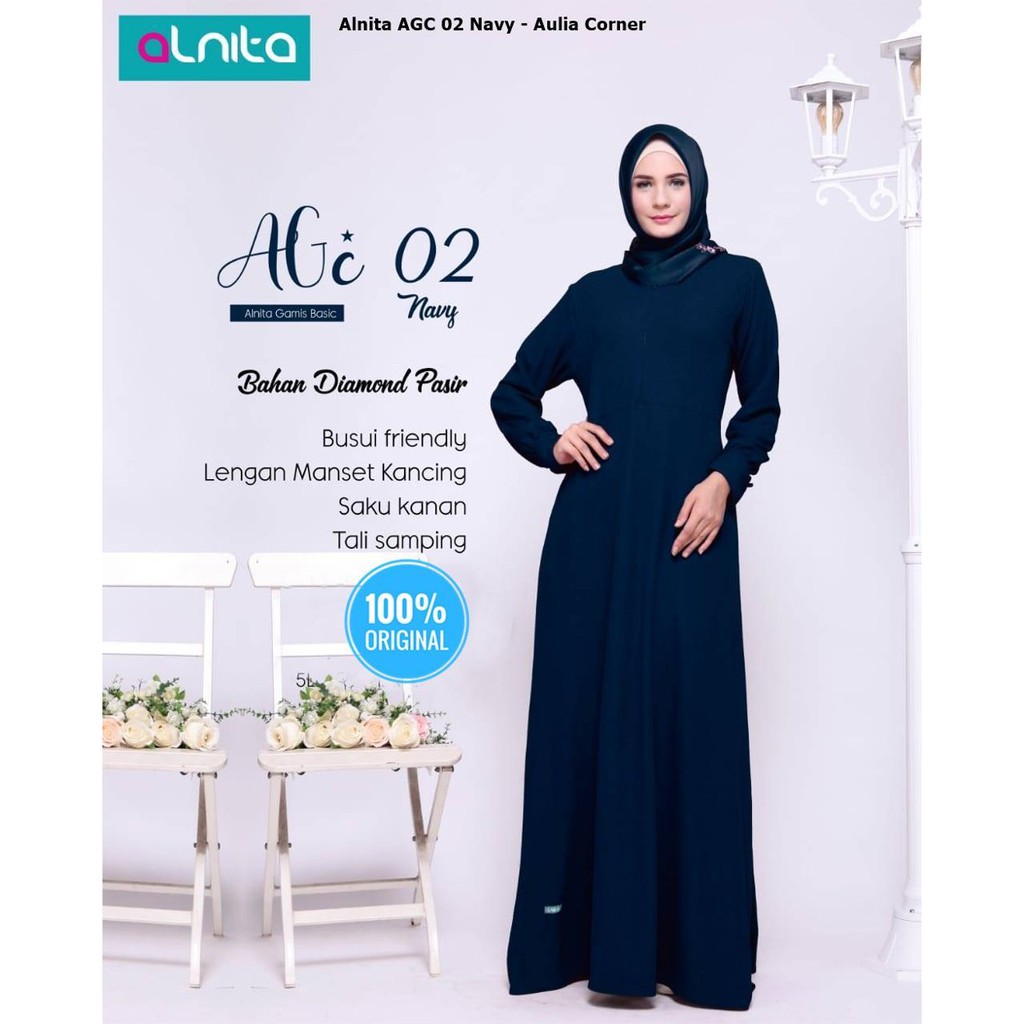 Model Sederhana Gamis Alnita Agc 02 Navy Original Gamis Slim Fit Wanita Shopee Indonesia