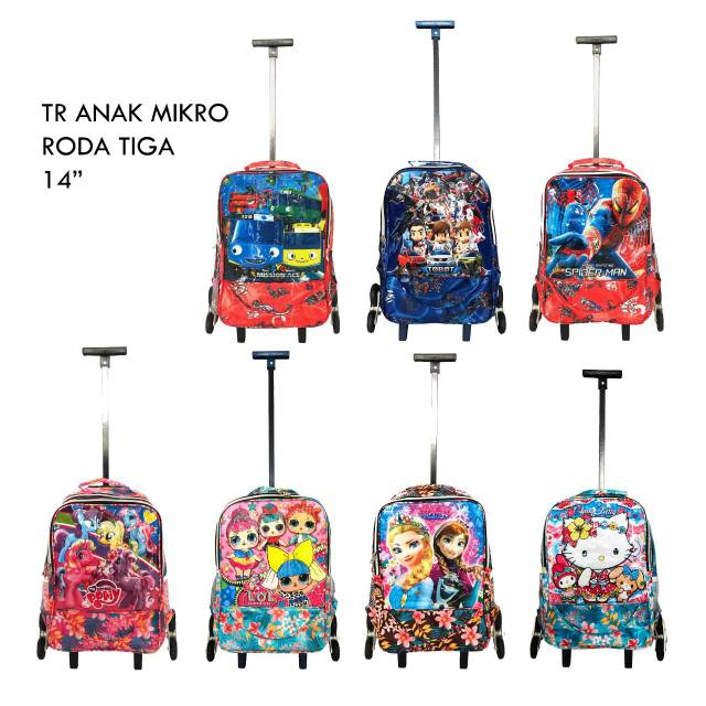 Tas dorong anak sekolah trolly superhero dan kartun