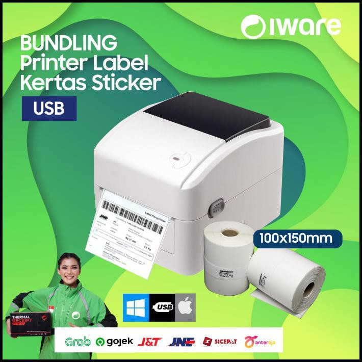 

Shazfa.10 | Bundling Printer Barcode Label Xprinter 420B + Kertas Sticker A6 108Mm - Usb