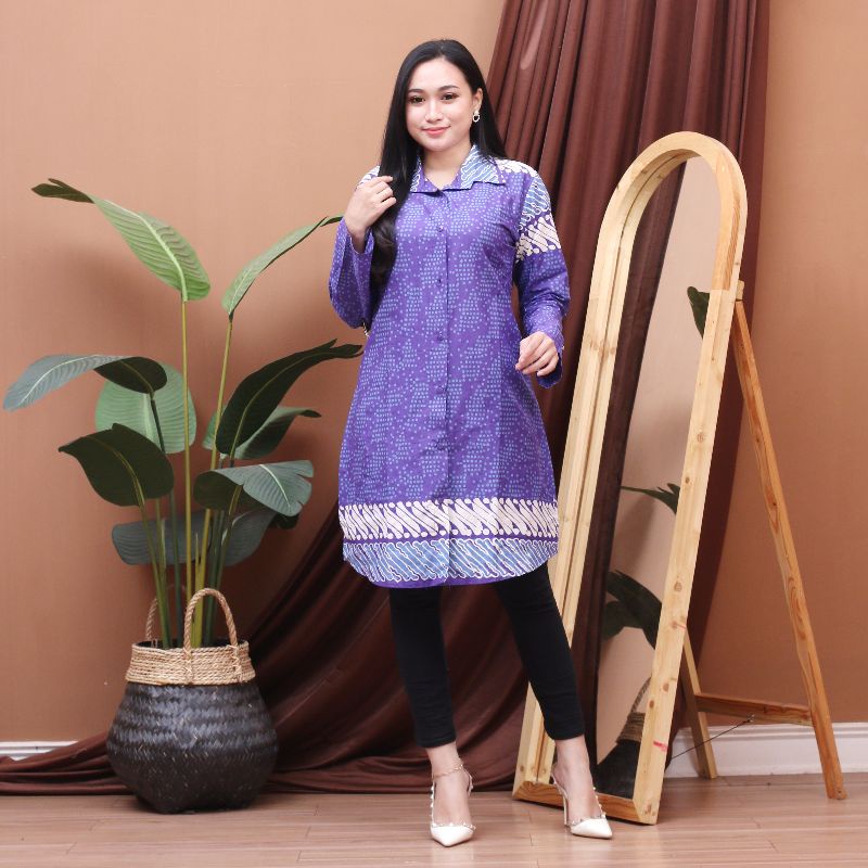 Tunik dress batik Premium Cap terbaru Model korea full kancing depan