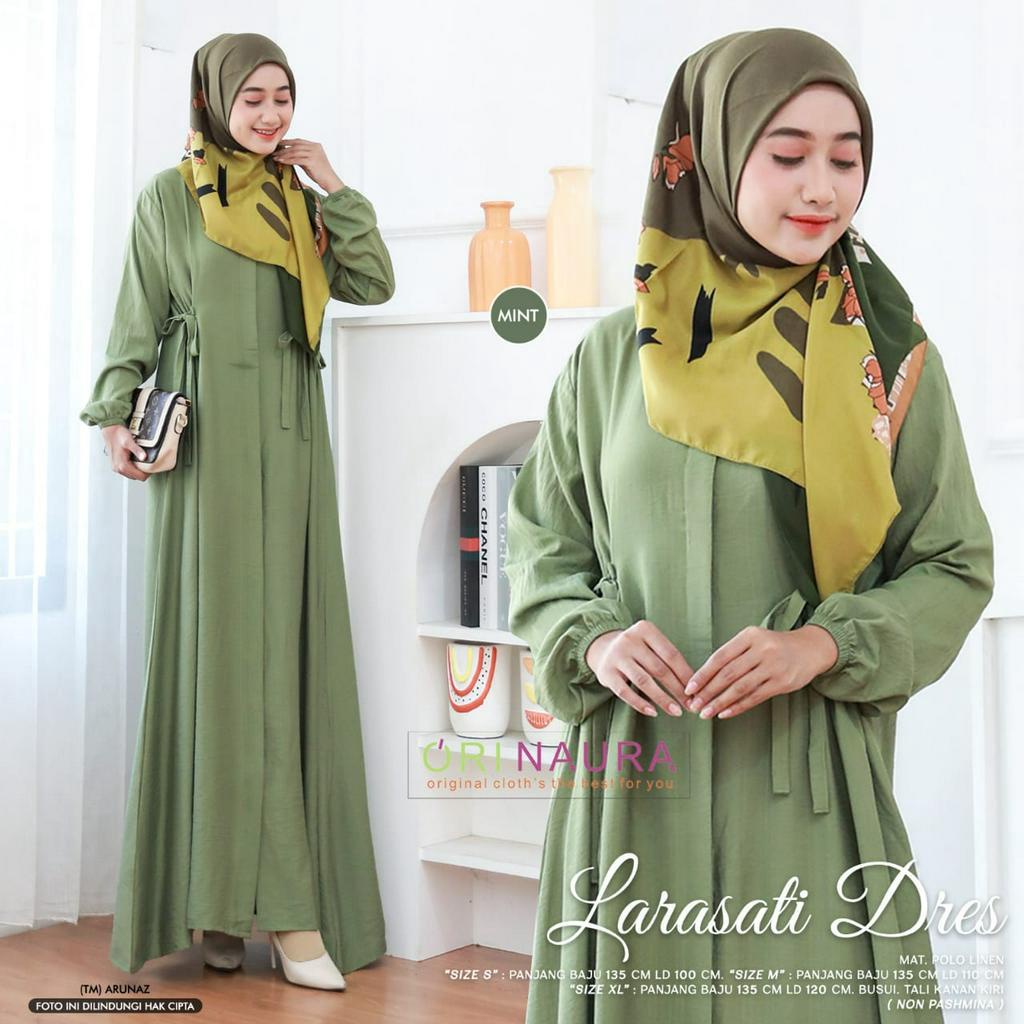 Larasati Dress Gamis Muslim Polo Linen Original Produk By Orinaura