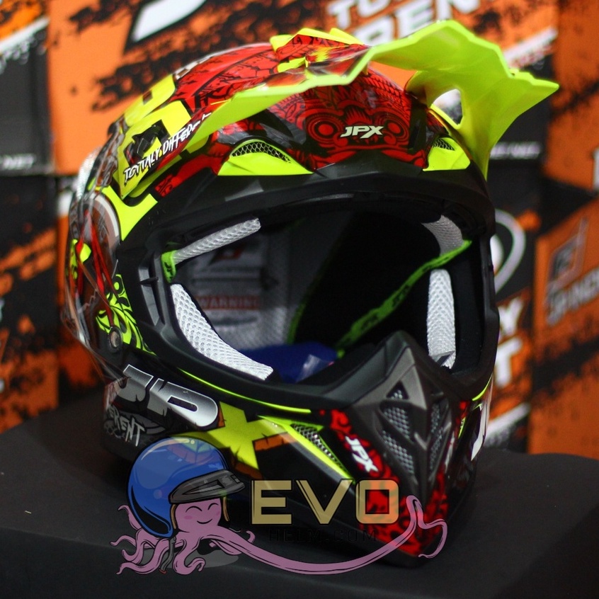 HELM JPX CROSS_FOX1 SERI X16 - FLUO YELLOW GLOSS + GOOGLE SNAIL (ONGKIR 2 KG) HELM JPX TERBARU