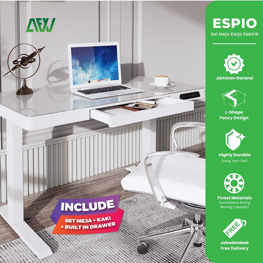 ESPIO Set Meja Kaki Kerja Electric Desk Ergonomic Steel Set Drawer