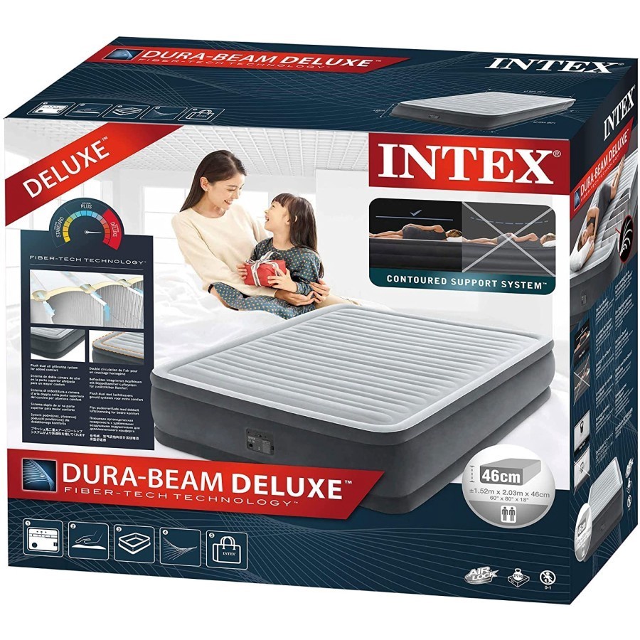 INTEX 64414 Kasur Angin Durabeam DELUXE Queen Built in Electric Pump Airbed Kasur Angin