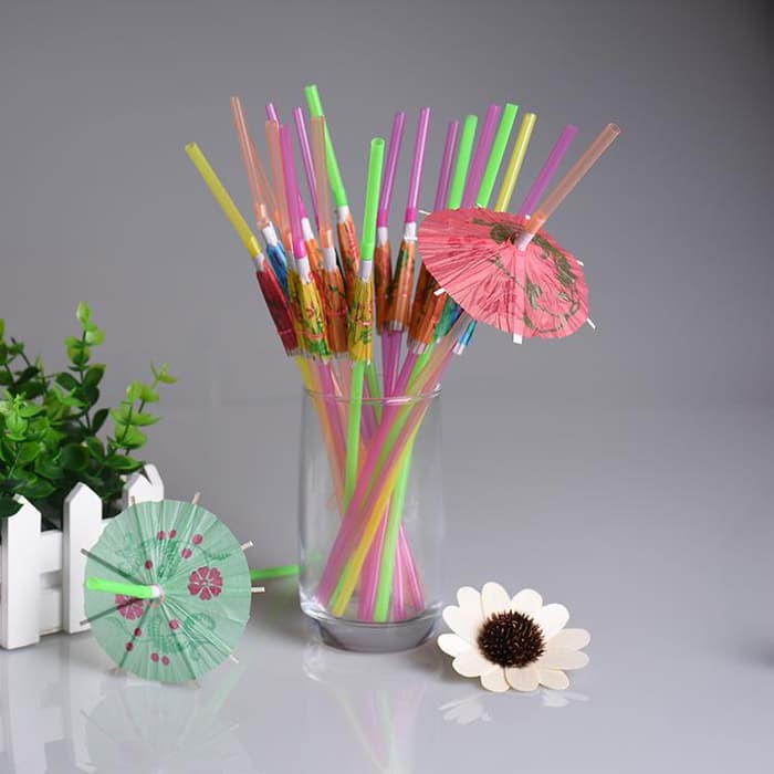 pipet minum sedotan plastik hiasan buah atau payung drinking straw