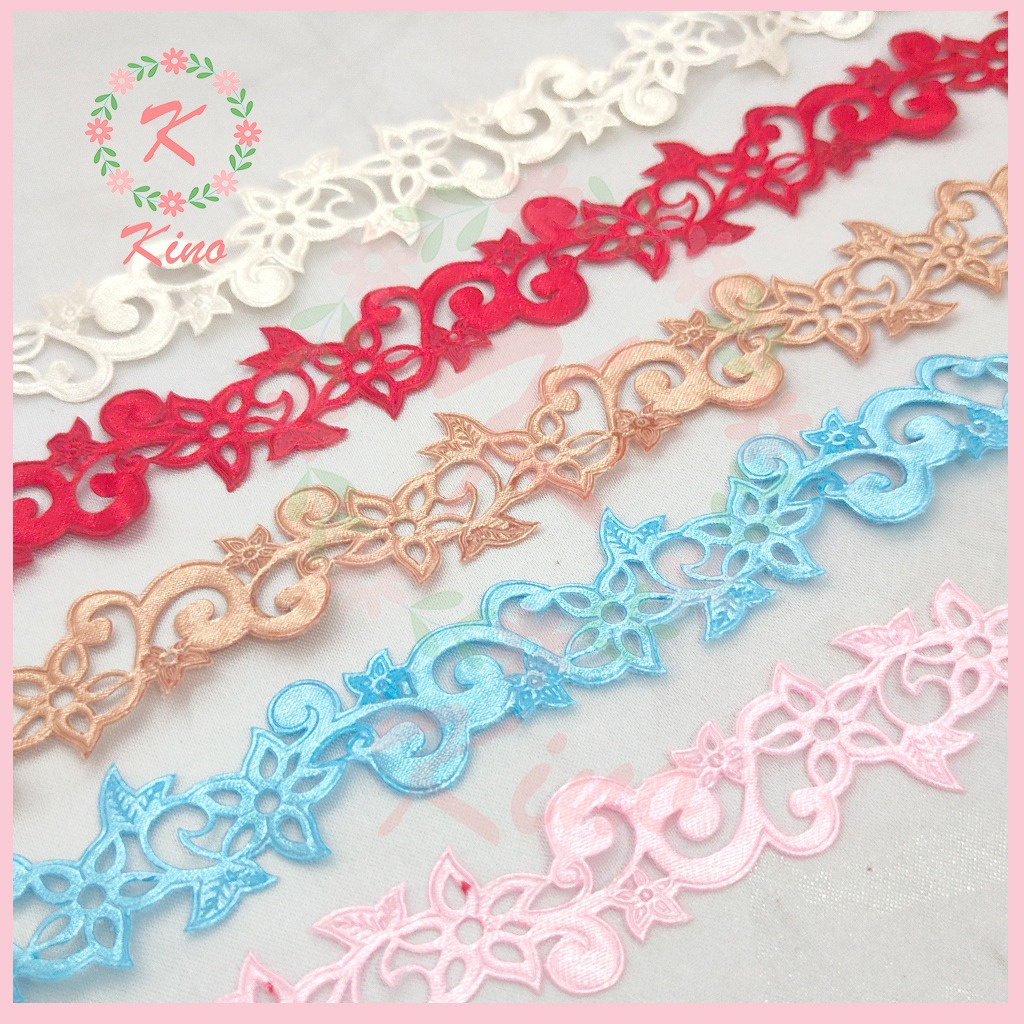 [PER ROLL] Renda batik tangkai bunga daun bahan satin vintage rustic souvenir pernikahan seserahan h