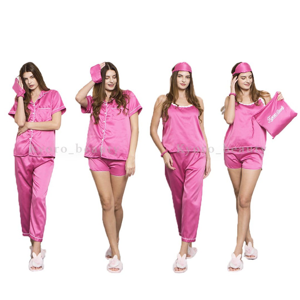 SET PIYAMA SATEN PREMIUM 7IN1 & RAYON 7IN1 READY STOK Kyoro Beauty 7 in 1 - celline-1