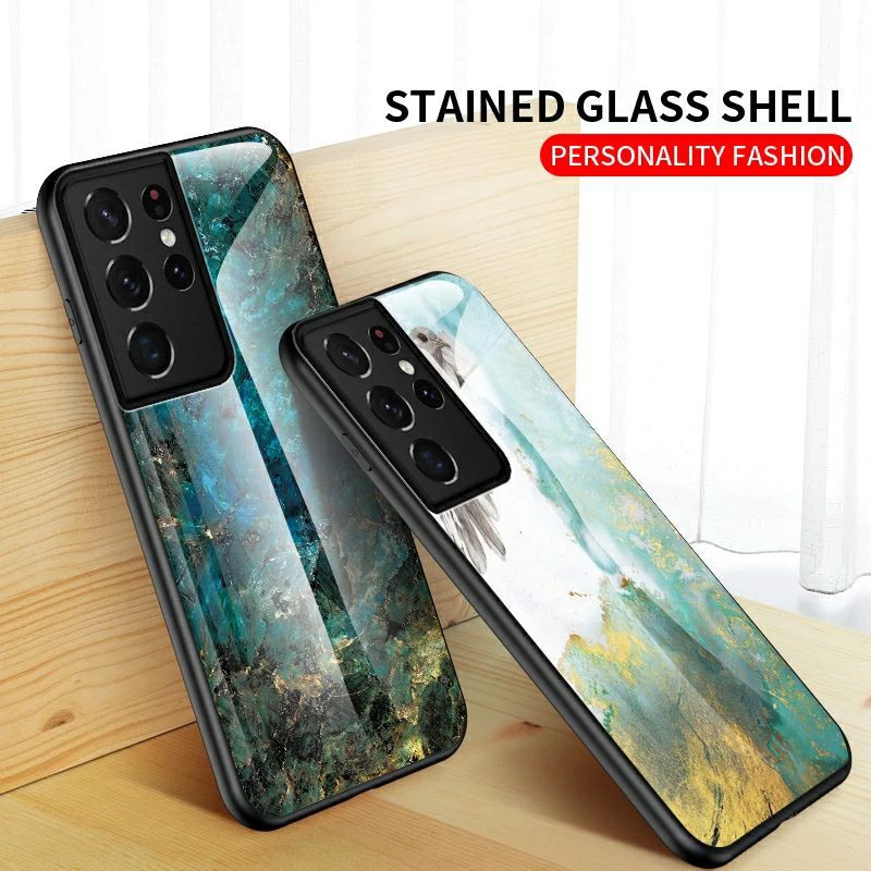 Marble Glass Case Samsung Galaxy S21 Ultra S21Ultra SamsungS21Ultra Back Cover Casing HP