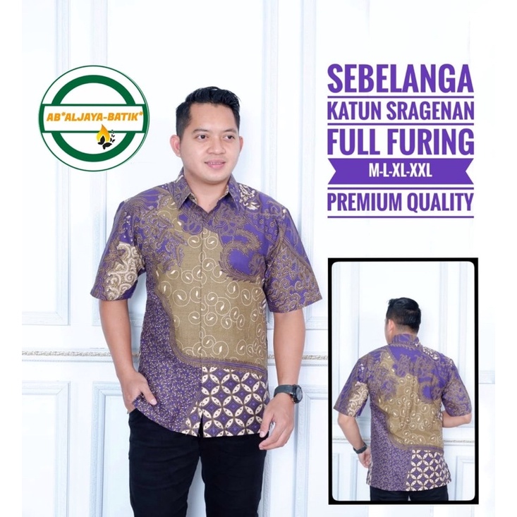 Batik Pria SEBELANGA UNGU Full Furing Katun Halus Size S-XXL High Quality