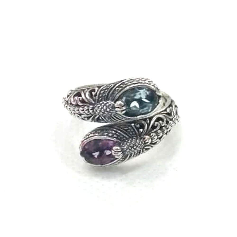 Cincin Ring Perak Silver Bali Asli 925 Capung Dragonfly Batu dua Natural Pria Wanita Custom