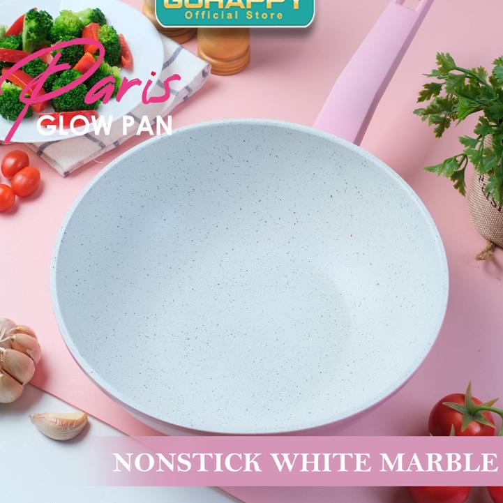➻ Wajan Marble GOHAPPY Paris Glow Wok Pan 24 cm -- wok pan -- kuali non stick murah ❄
