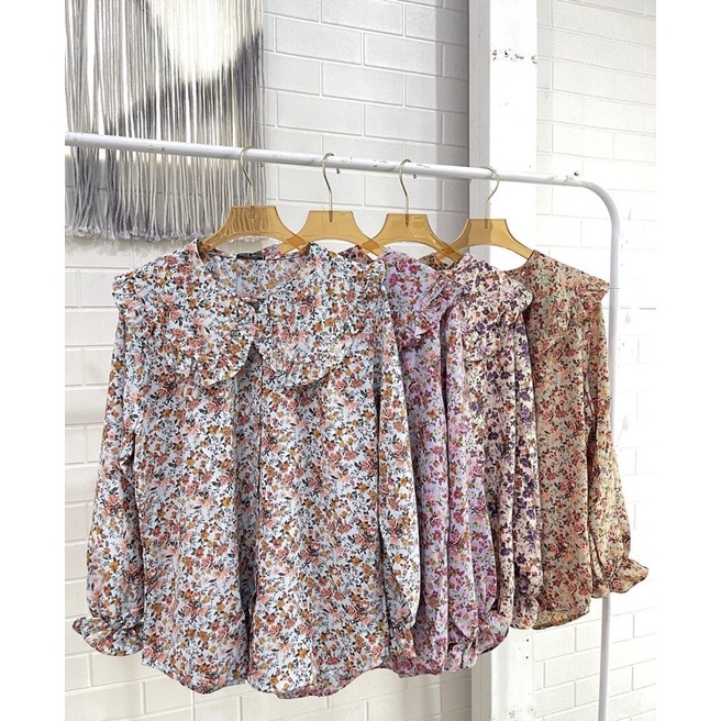 Blus Wanita Ceruti Motif Bunga || Loura Blouse Ceruty Motif Bunga Premium || AFI - EC - Deroca Blous
