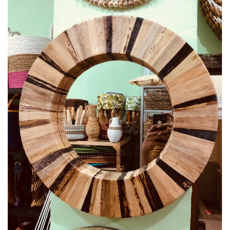 Cermin Aesthetic Anyaman pelepah pisang Walldecor Vintage Hiasan dinding Homedecor