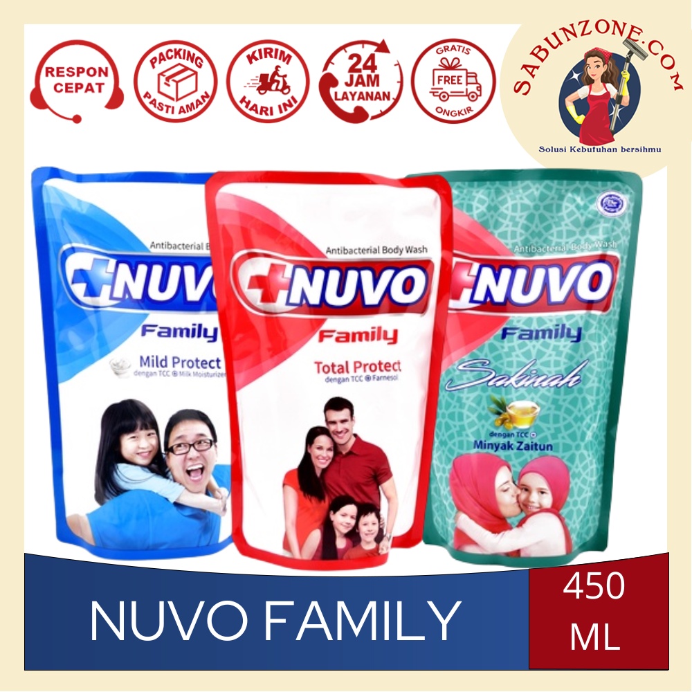 Sabun Mandi Cair Nuvo Family Antibacterial Body Wash Mild Protect / Total Protect / Sakinah 450 ML |