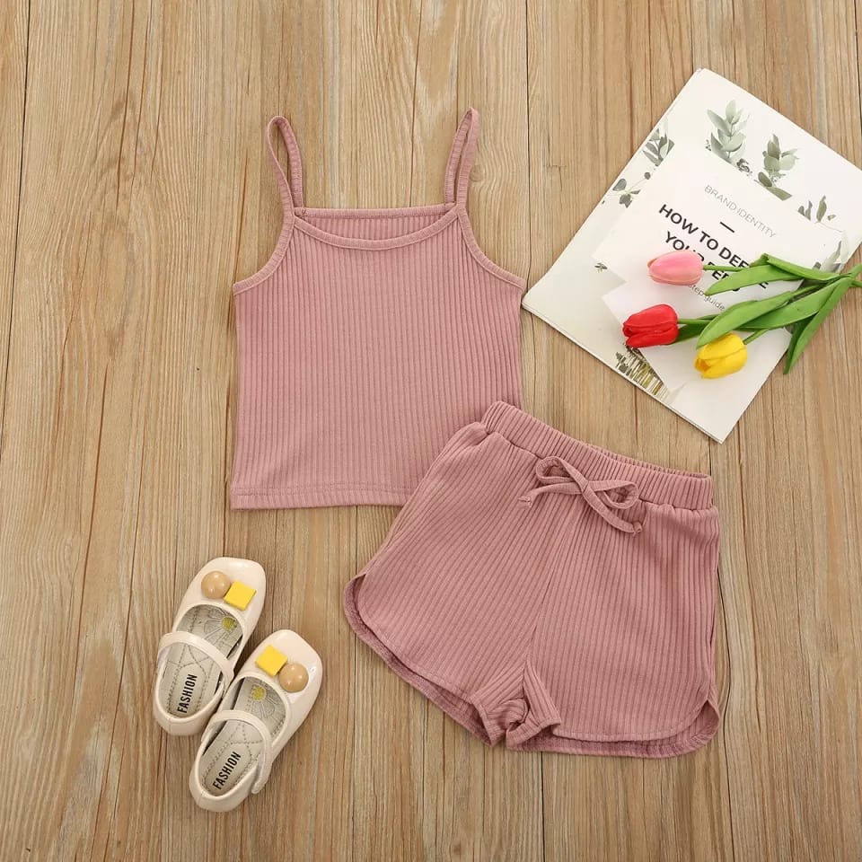 BEFAST - Set anak Luciana / Setelan Anak Lucu / Pakaian Anak-Anak Perempuan / Oneset Keluaran Terbaru 2022 / Set Atasan Tanktop+Celana Pendek / Fashion Casual Anak-Anak perempuan / Oneset Polos Santai