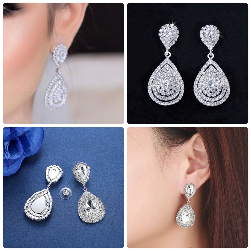 quartz earrings anting pengantin wedding earrings giwang tusuk bentuk tetes