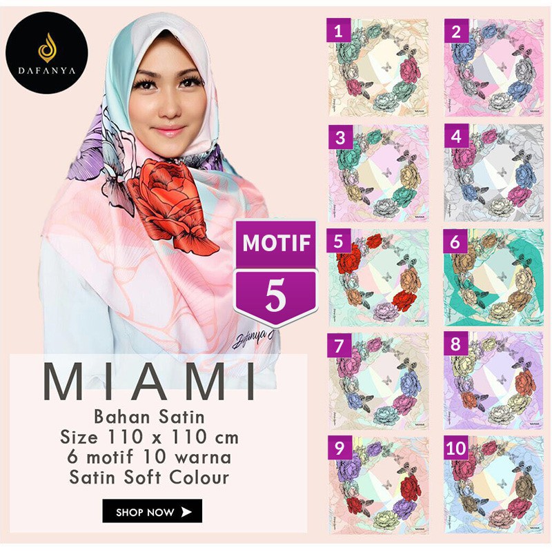 Jilbab Segiempat Miami Satin Motif 5 By Dafanya Original Premium Hijab