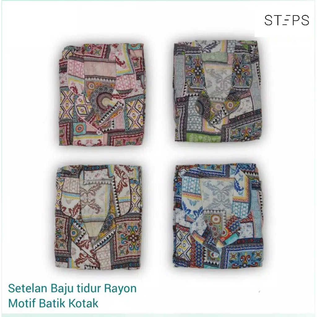 Setelan Baju Tidur Rayon (Celana Pendek) MOTIF BATIK KOTAK