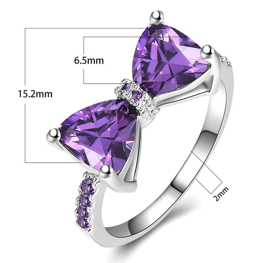 Hu Hu Hu Hu Hu Alat Bantu Pasang Kacamata♡ Cincin Wanita Hias Batu Amethyst Imitasi Bentuk Pita Untuk Pesta Pernikahanpertunangan