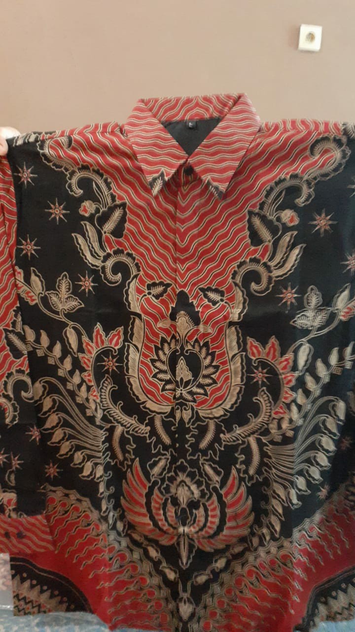 Kemeja Batik Pria Lengan Panjang Pendek Lapis Furing Abangan Merah Batik Solo