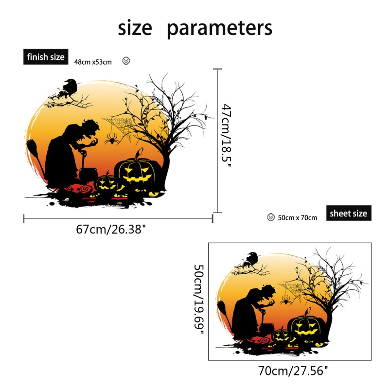 Stiker Dinding Jendela Desain Labu Penyihir Siluet Halloween Untuk Dekorasi Pesta