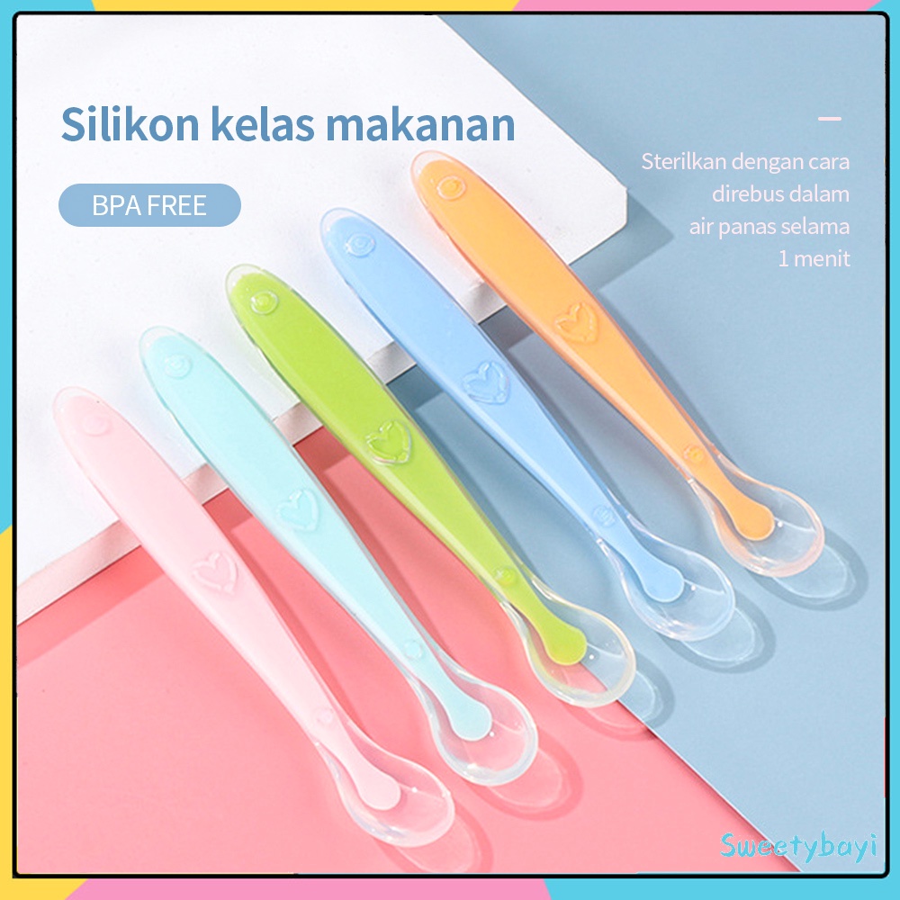Kyopta Sendok makan bayi bahan silikon lembut peralatan makan bayi BPA free