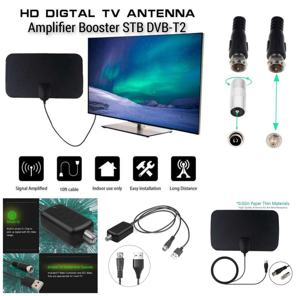 Antena TV Digital DVB-T2 dan Penguat Sinyal Antena TV Amplifier Booster DVB-T2 4K High Gain 25dB