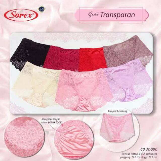 Sorex CD Celana Dalam G-string Wanita Extra Size Jumbo Besar Random Seksi Brukat Renda Flowers Bunga Semi Transparant Art 30090 warna RANDOM