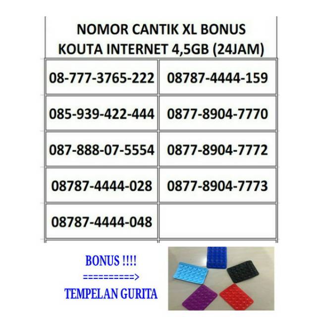 Nomor Cantik XL bonus kouta 4.5GB