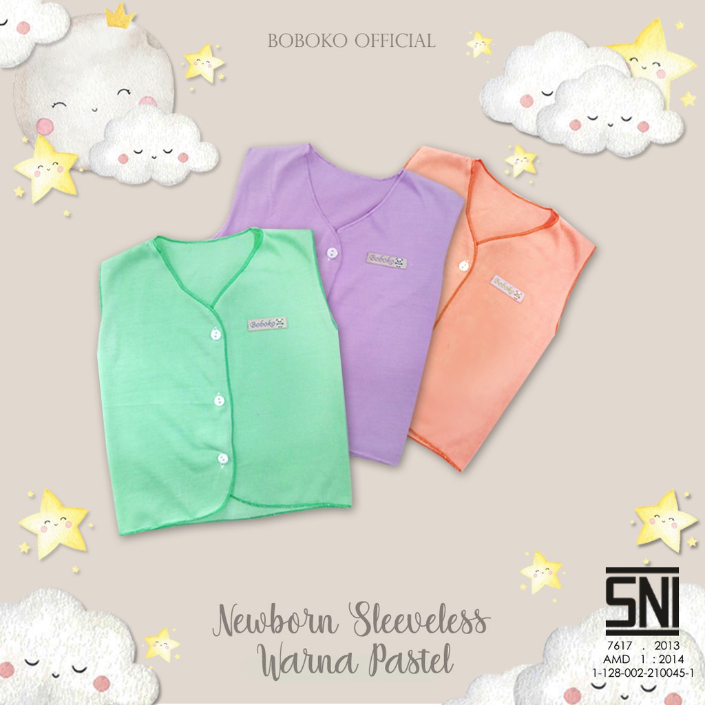 BOBOKO Baju Bayi Newborn Sleveless Warna pastel 0-6 bulan