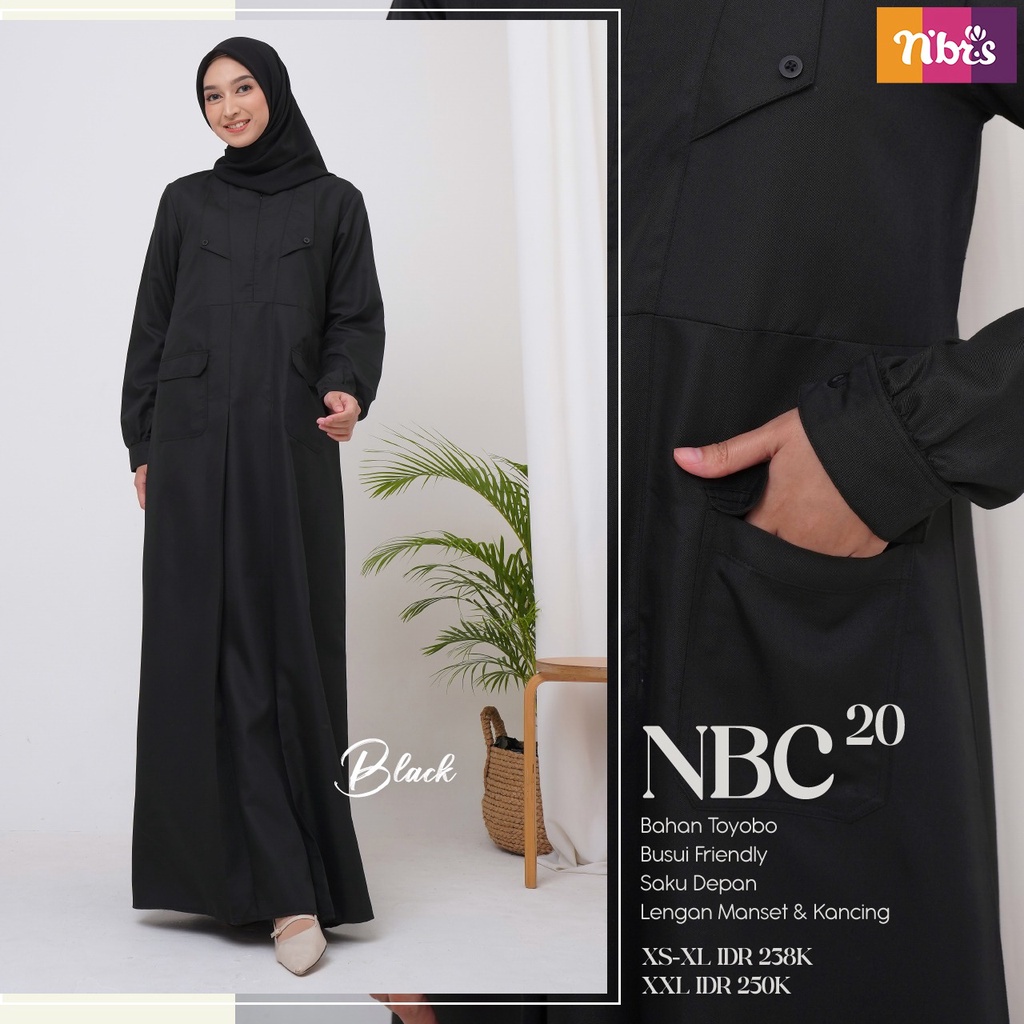 Nibras NBC 20 Gamis Putih dan Hitam Polos Bahan Toyobo Simple by NBRS