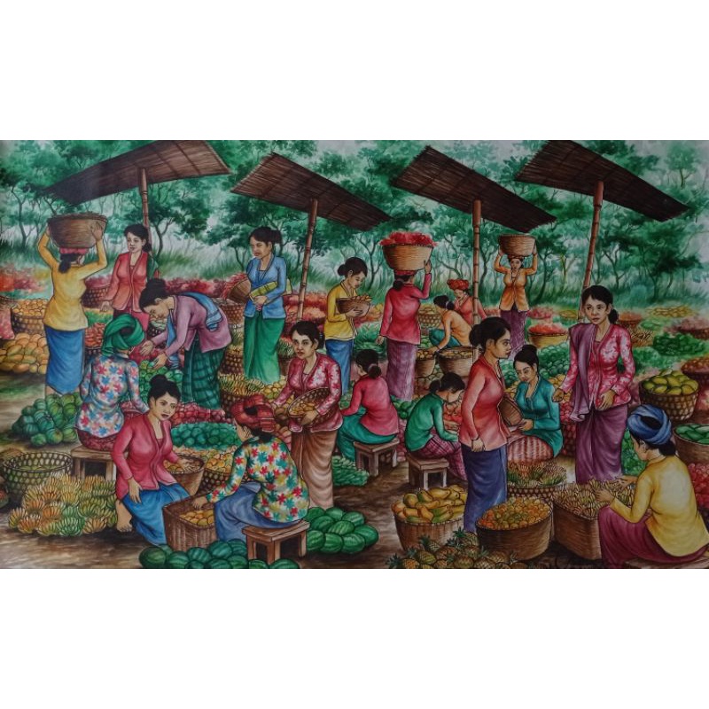 Lukisan pasar bunga | Lukisan tradisi Bali | Lukisan indah | Lukisan bagus | Lukisan bali