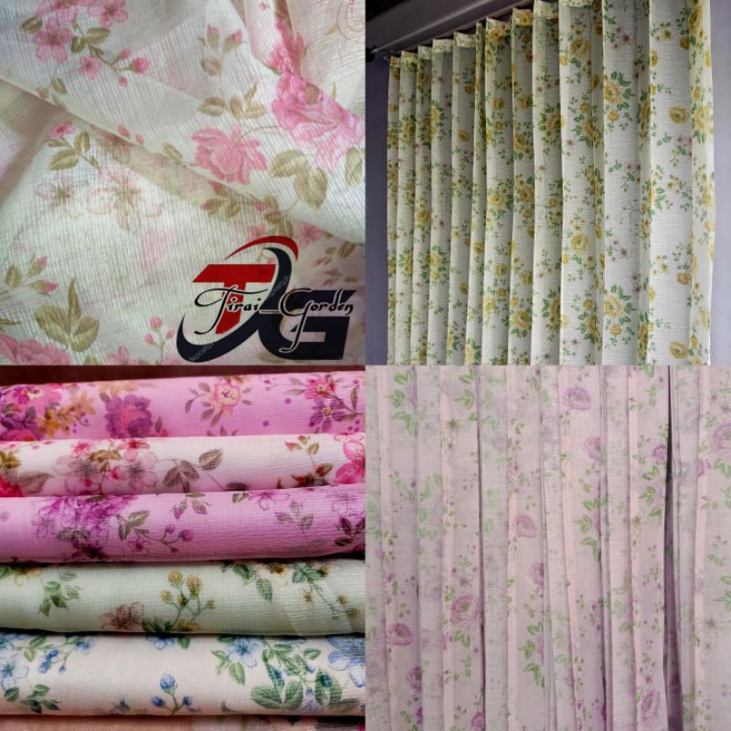 Gorden Vitrase Plisket Shabbycic Vanda Varian Warna Pink Ungu Hijau Biru