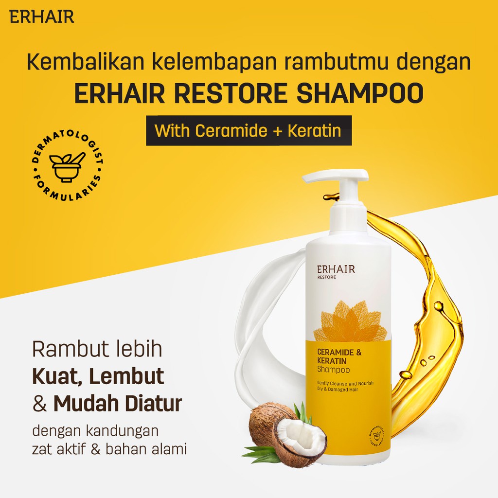 ERHAIR Shampoo Rambut Kering &amp; Rusak ERHA Restore 370 ml Ceramide &amp; Keratin Shampoo