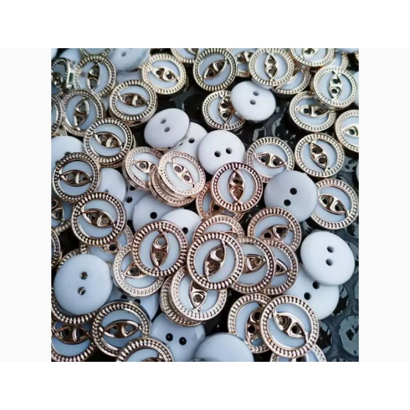 Kancing Baju Kemeja Gepeng Emas Lubang 2 diameter 15mm isi 100pcs