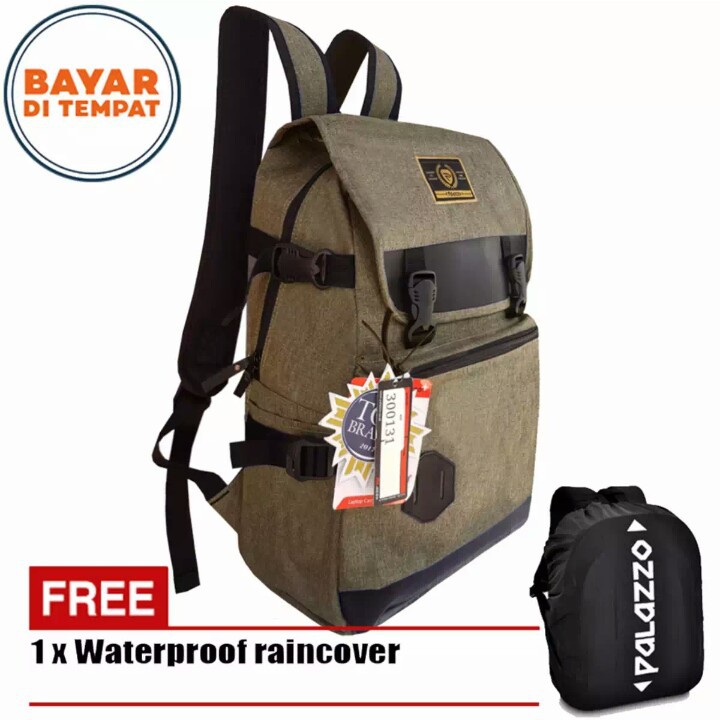 Palazzo tas ransel pria dan wanita tas fashion pria original - coffe + free rain cover