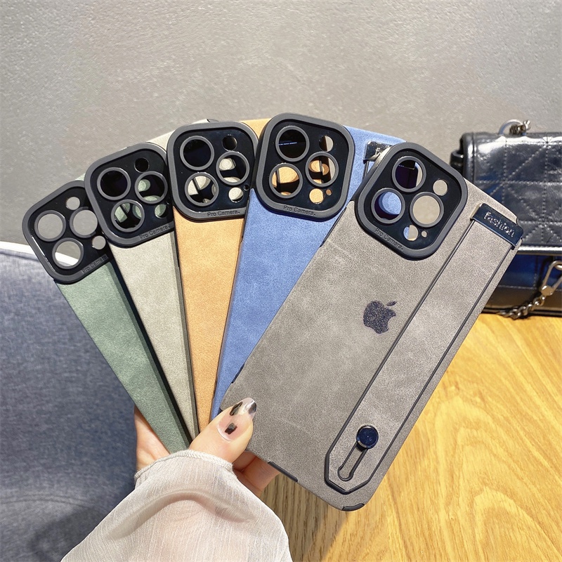 Soft case Pelindung Bahan Kulit Dengan Tali Pergelangan Tangan Tahan Banting Untuk iphone 11 pro max 12 13 pro max X Xs max XR