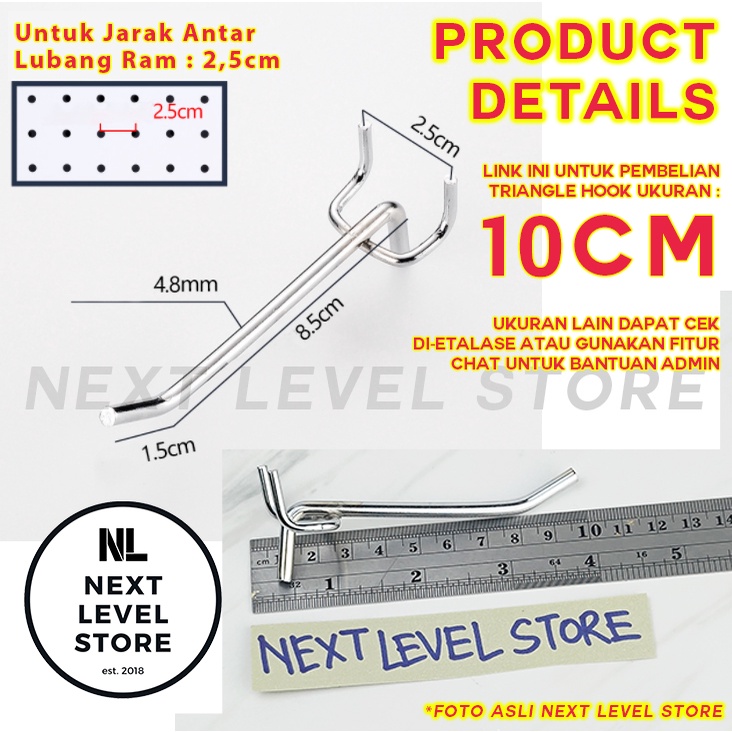 Triangle Hook Ram Tripod 10 CM Display Besi Stainless TEBAL 4.8mm 5mm ( Jarak Antar Kaki 2,5cm) LINK GROSIR