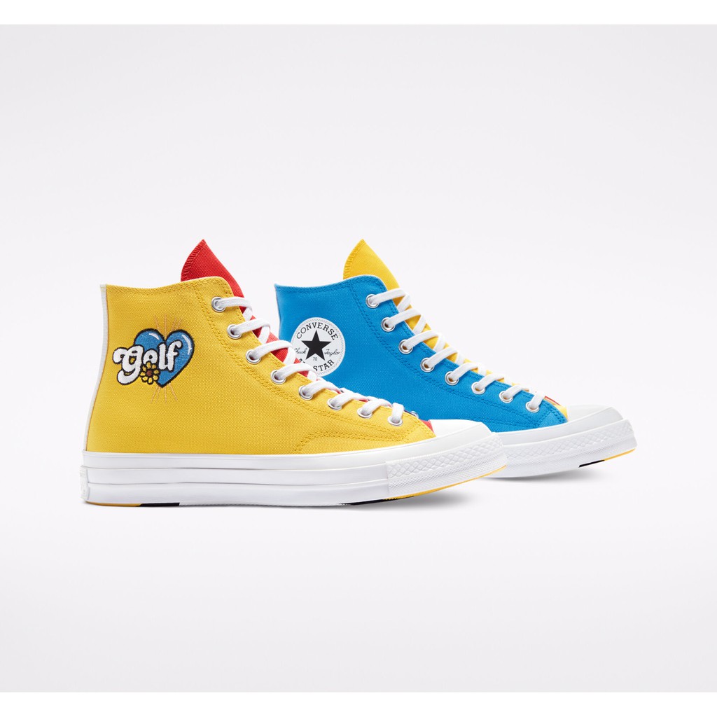 red blue and yellow converse