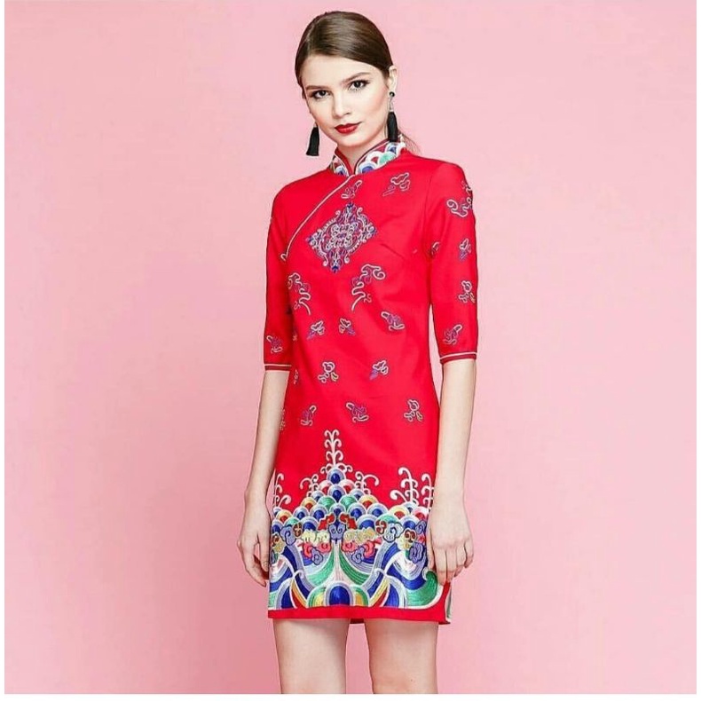 CHEONGSAM DRESS EMBROIDERY / DRESS PESTA MEWAH / TERUSAN PESTA