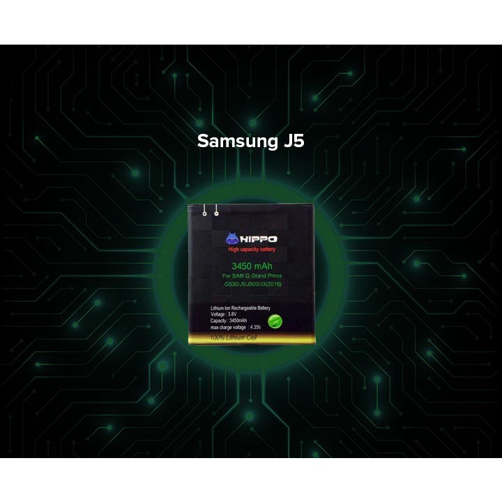 Hippo Baterai Samsung Galaxy J3 2016 / J5 2015 / Grand Prime 3450 MAH