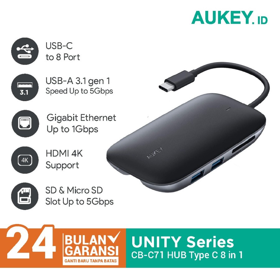 Aukey Cable CB-C71 USB C Power Delivery Hub 8in1 - 500374