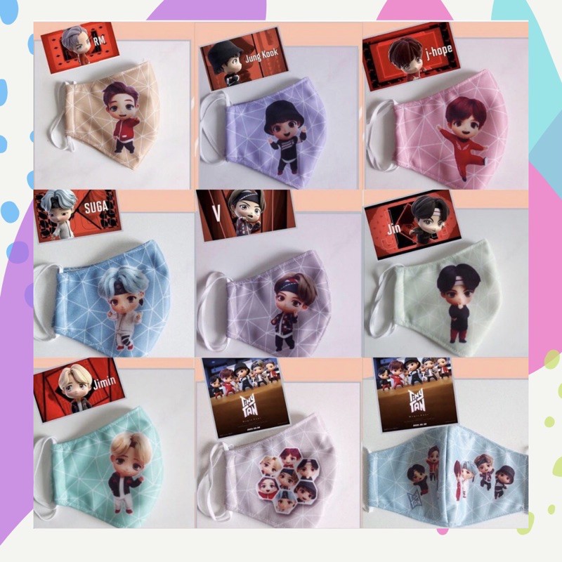 Masker nonmedis kain hijab nonhijab karakter BTS TINY TAN bangtanboys BT21 lucu murah