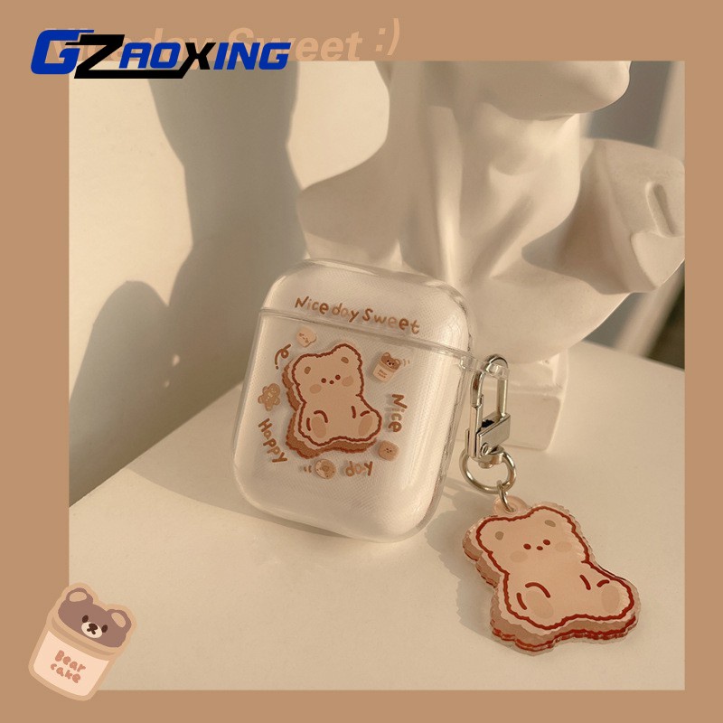 Casing Transparan Beruang Anjing Lucu Dengan Gantungan Kunci Untuk Airpods1 2 Pro3 Bluetooth Earphone Pelindung TPU Soft Cover