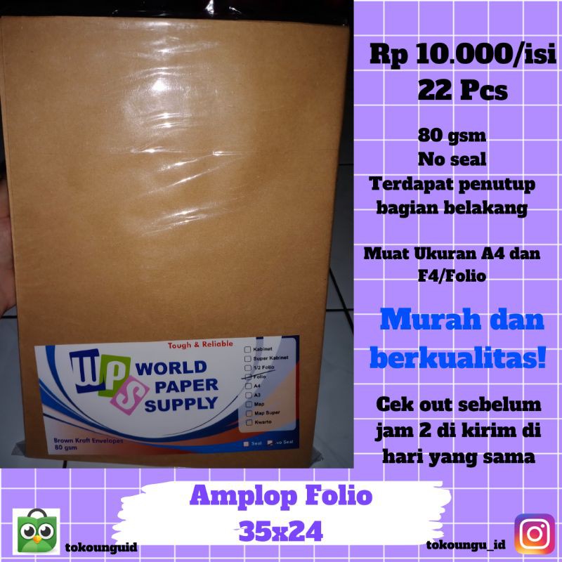 

Amplop coklat 35x24 folio a4 dan f4 - ukuran 35x24cm - amplop wps