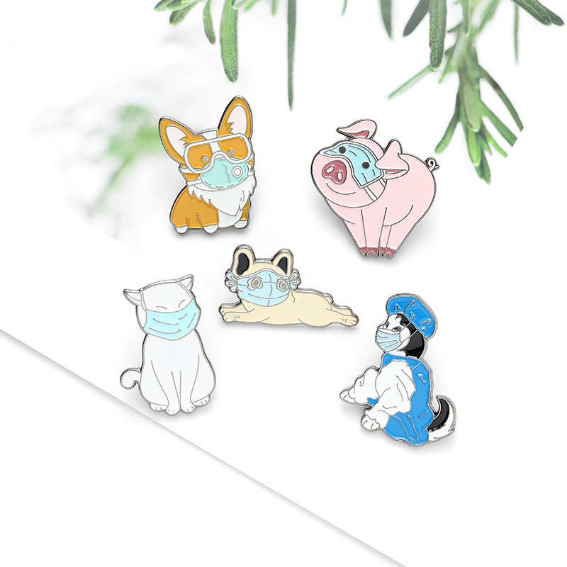 Animal Enamel Pin Cat Dog Pig Corgi Husky French Bulldog Brooches Bag Lapel Pin Cartoon Fun Badge Jewelry Gift