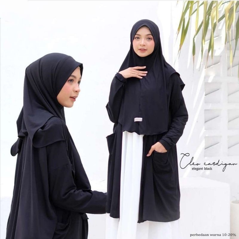 Hijab Cardigan Instan Praktis Langsung Pakai Tanpa Ribet, Khimar Cleo instan