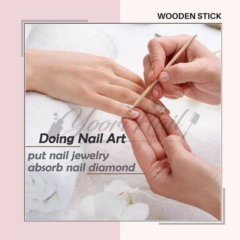 100pcs mini orange wooden stick nail art pusher manicure wood nail kecil