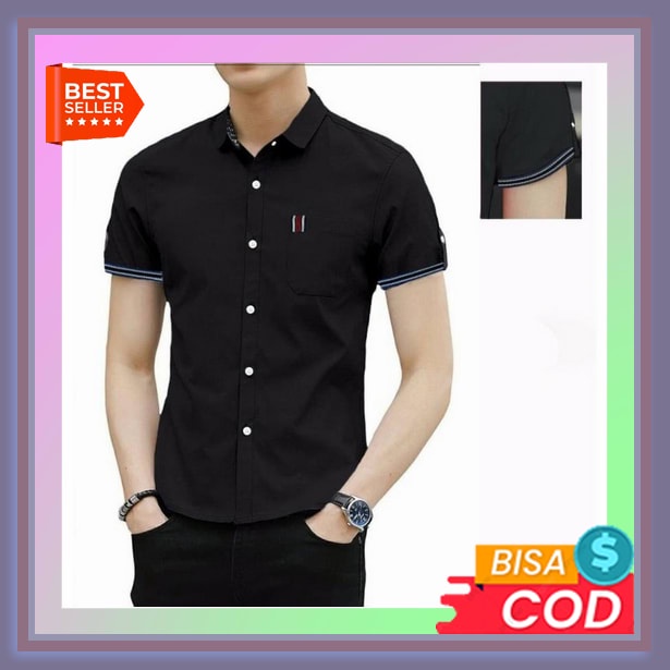 Kemeja Panjang Pria Emba Original [Kemeja Lengan Pendek David Hitam Sc]Kemeja Pria Katun Hitam